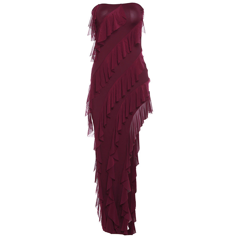 Strapless Fringe Slit Dress