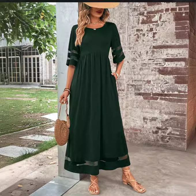 Mesh-Detail Pocket Maxi Dress
