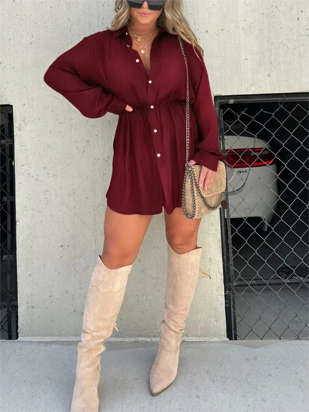 Button-Front Long-Sleeve Romper