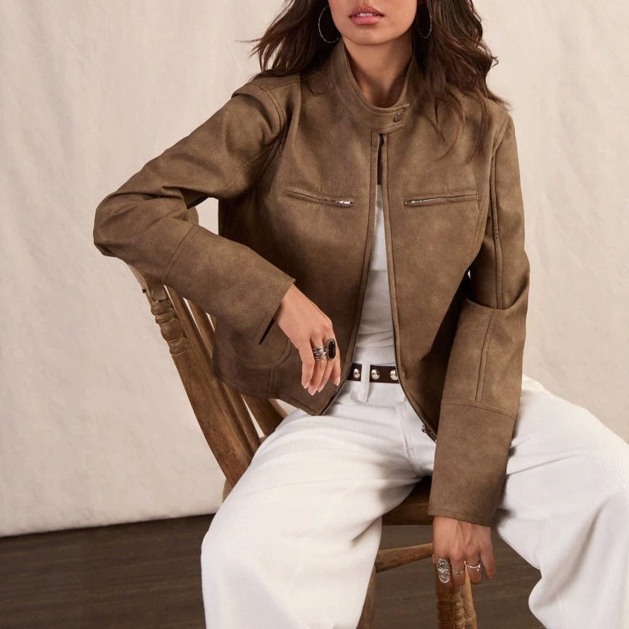 Cropped Faux-Suede Jacket