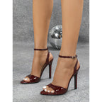 Wine-Red Open-Toe Heels