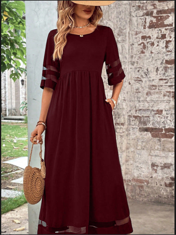 Mesh-Detail Pocket Maxi Dress