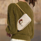 Beige Chain Detail Shoulder Bag worn on the shoulder