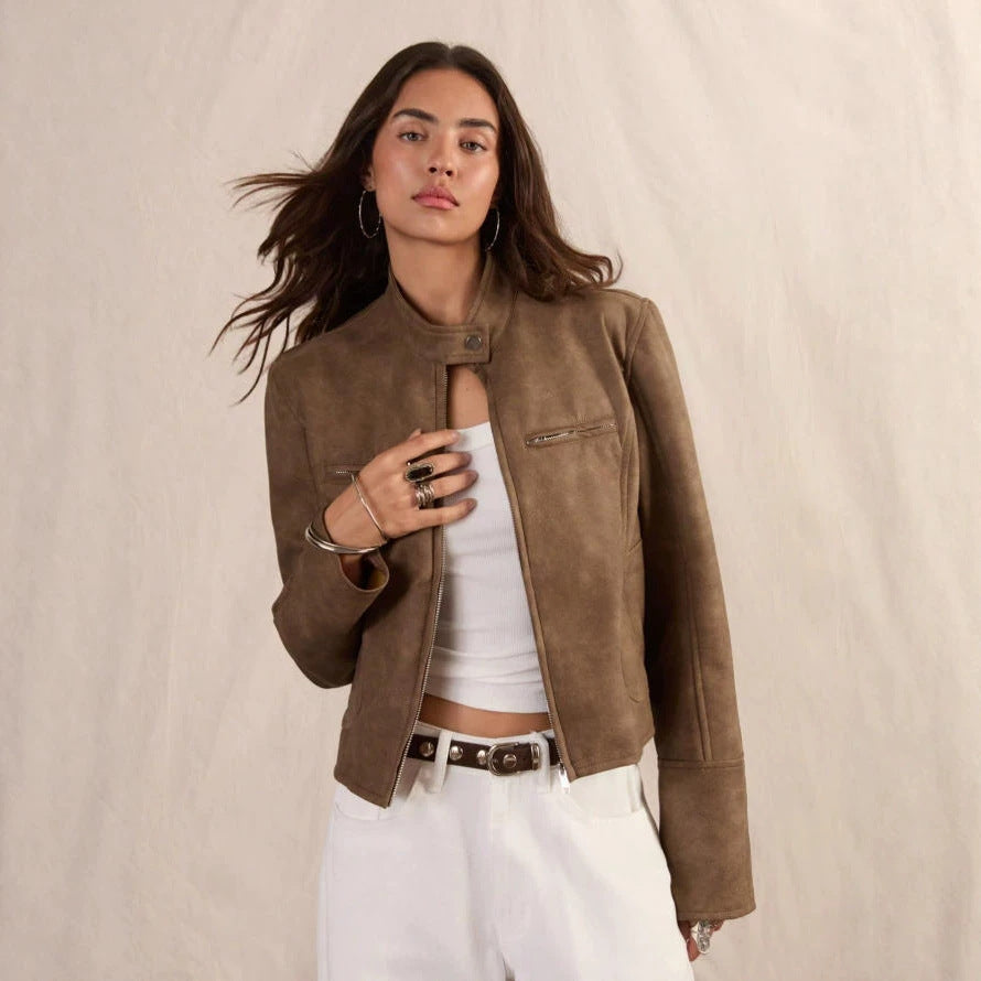 Cropped Faux-Suede Jacket