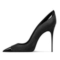 Black Patchwork Pointed-Toe Heels