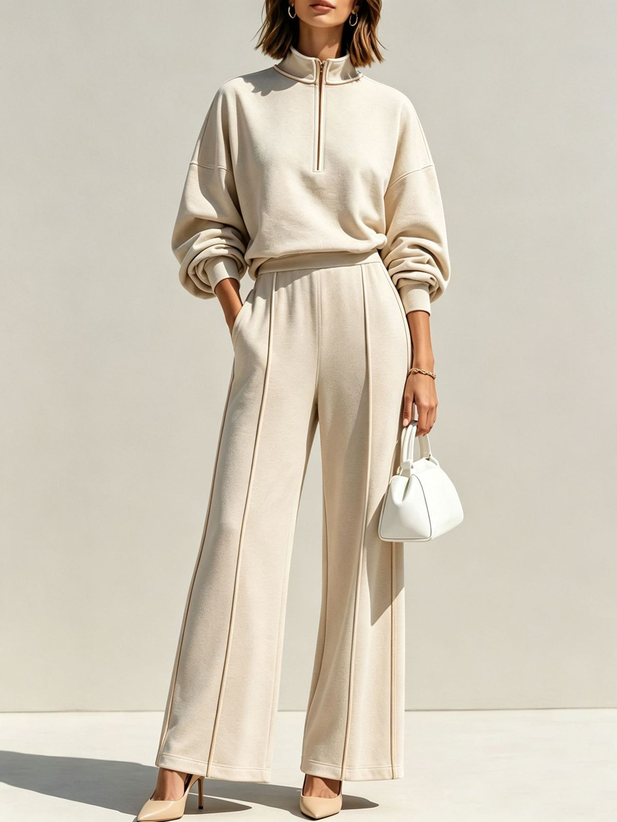 Half-Zip Hoodie & Wide-Leg Trouser Set