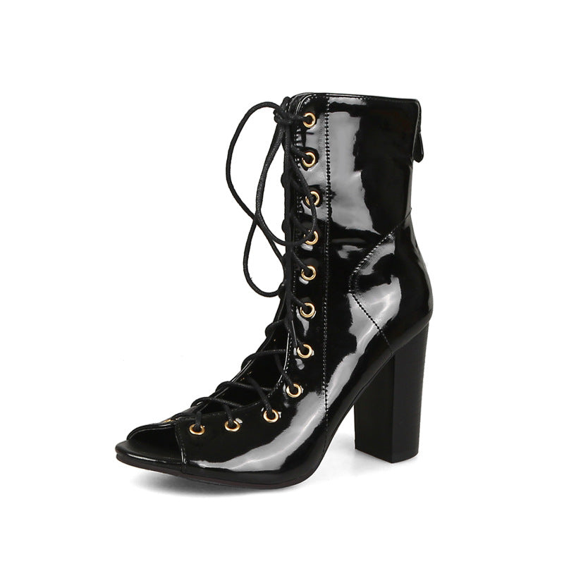 Lace-Up Denim Block Heels