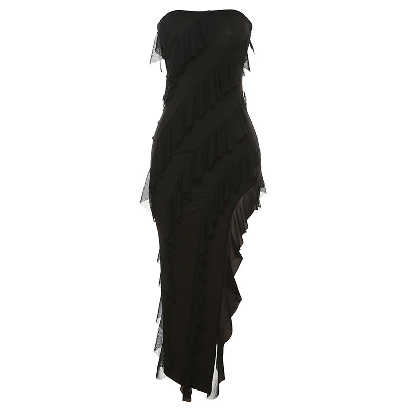 Strapless Fringe Slit Dress