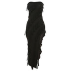 Strapless Fringe Slit Dress