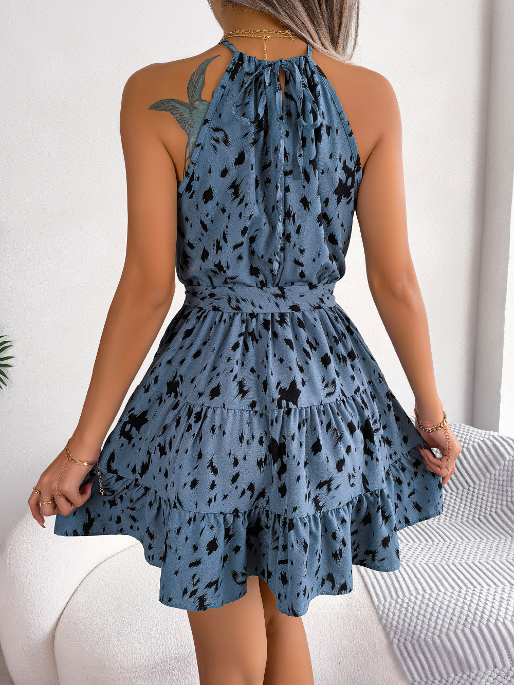Leopard Ruffle Halter Dress