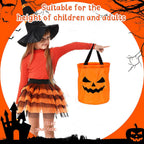 Promotional composite showing a child in a Halloween outfit holding an orange jack-o'-lantern candy bag, with supplier text.