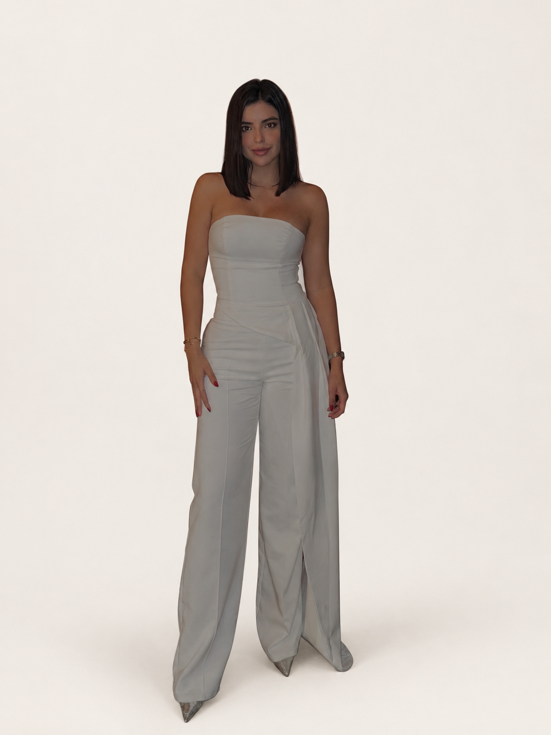 White Asymmetric Tube Top & Trouser Set