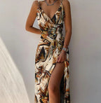 V-Neck Slit Midi Dress