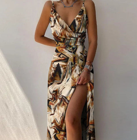 V-Neck Slit Midi Dress