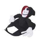 Black hooded skeleton rider pet costume with white face and hands and adjustable black straps
