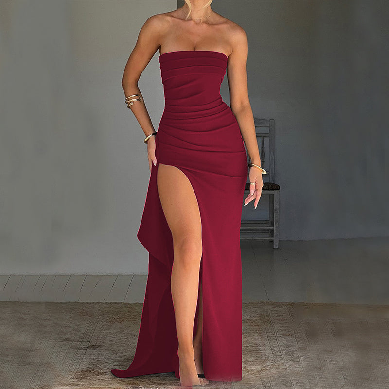 Strapless Pleated Maxi Dress
