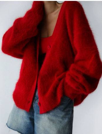 Relaxed V-Neck Button Cardigan