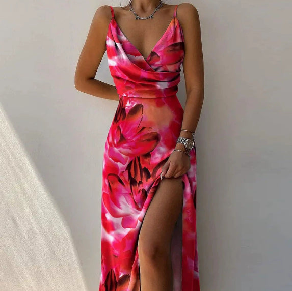 V-Neck Slit Midi Dress