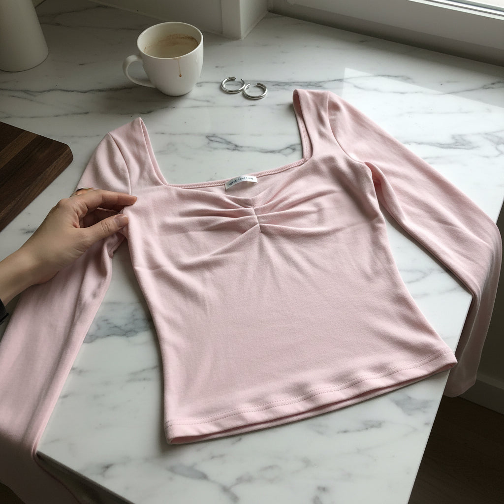 Square-Neck Long-Sleeve Crop Top