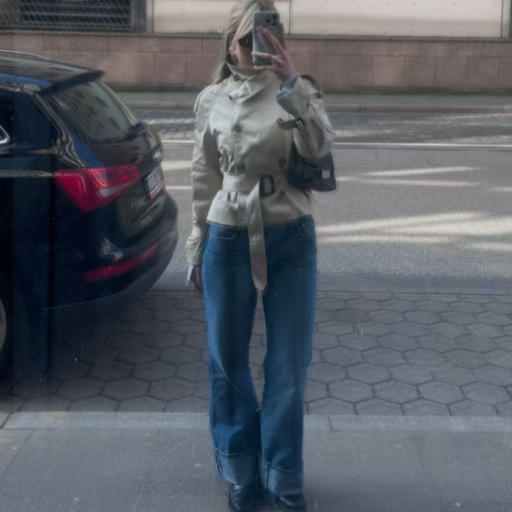 Cropped Belted Trench Coat