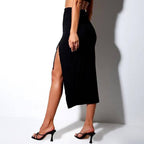 High-Waist Pleated Slit Skirt