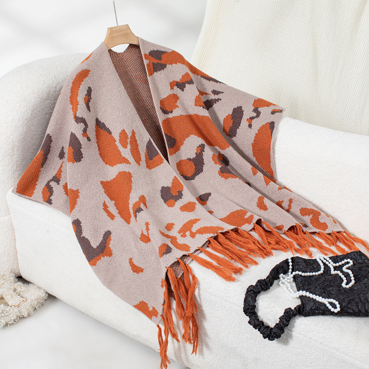 Leopard-Print Tassel Cape