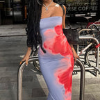 Printed Strapless Slit Dress
