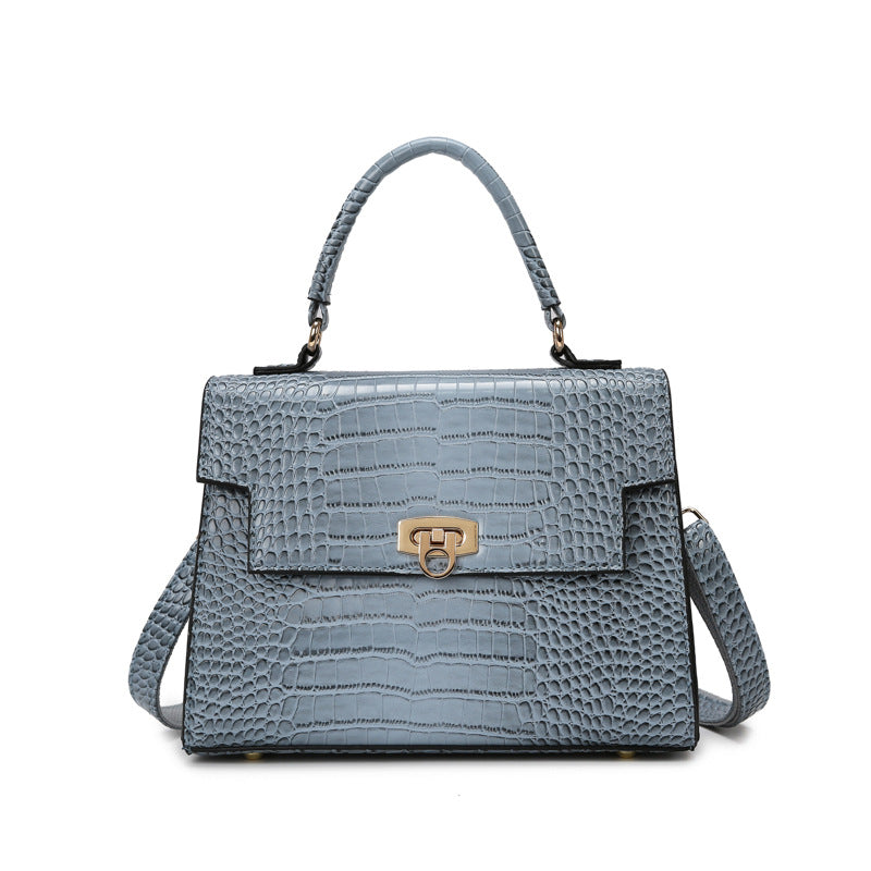 Crocodile-Effect PU Tote — Blue