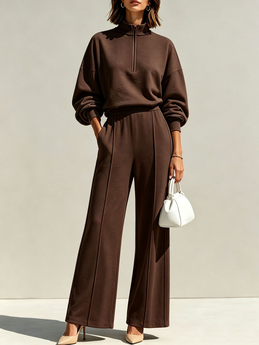 Half-Zip Hoodie & Wide-Leg Trouser Set