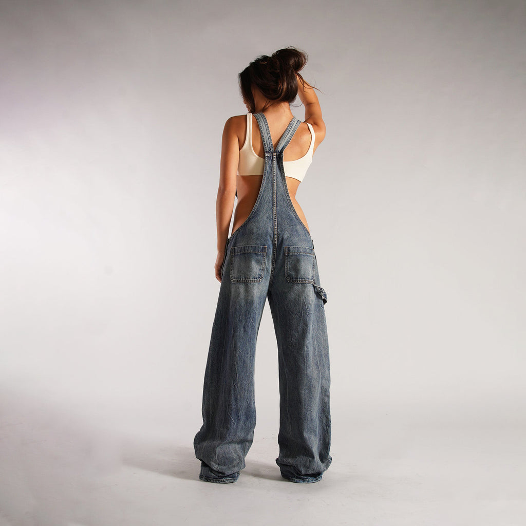 Zip-Front Denim Overalls
