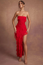 Strapless Fringe Slit Dress
