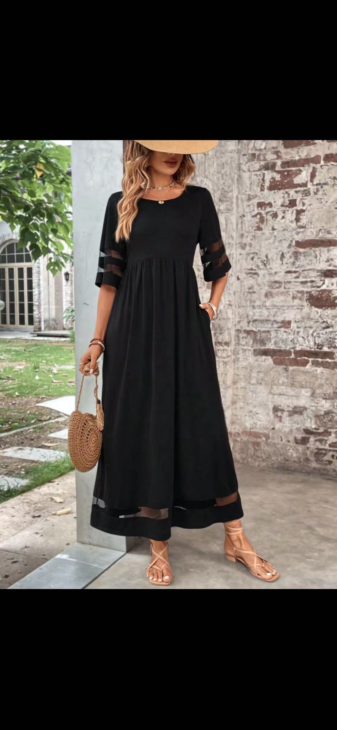 Mesh-Detail Pocket Maxi Dress
