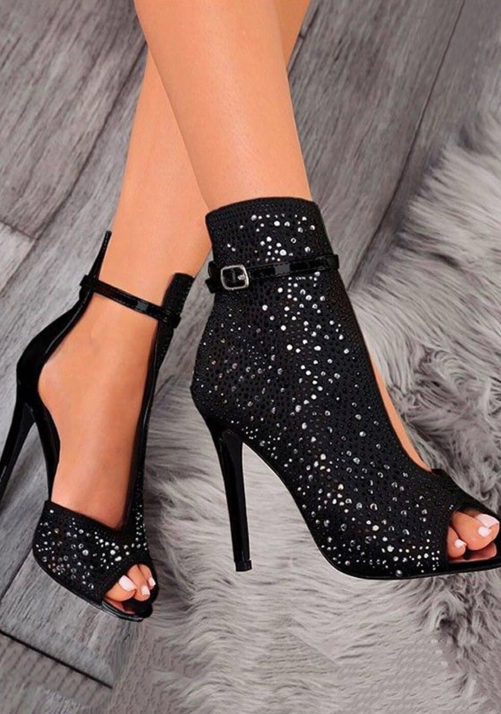 Rhinestone Peep-Toe Heels