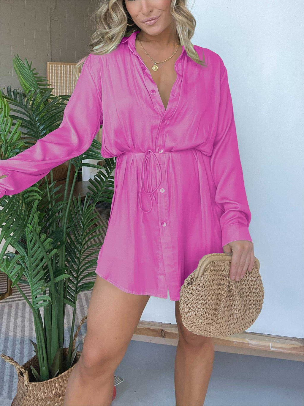 Button-Front Long-Sleeve Romper