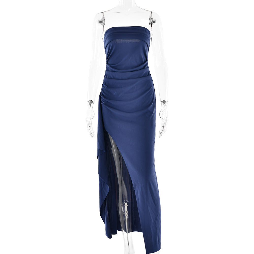 Strapless Pleated Maxi Dress