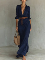 Belted Asymmetric Pleated Dress