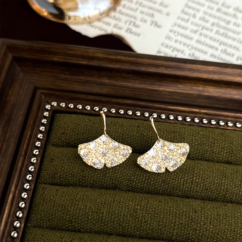 Style 2 fan-shaped drop earrings with clear stones shown as a pair