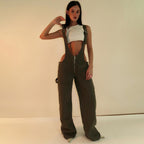 Zip-Front Denim Overalls