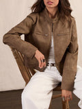 Cropped Faux-Suede Jacket