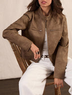 Cropped Faux-Suede Jacket