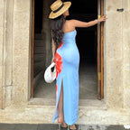 Printed Strapless Slit Dress