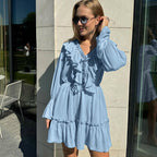 V-Neck Ruffle Mini Dress