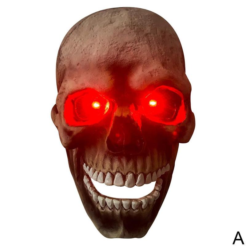 Red light-up skull costume mask, front view with open jaw.