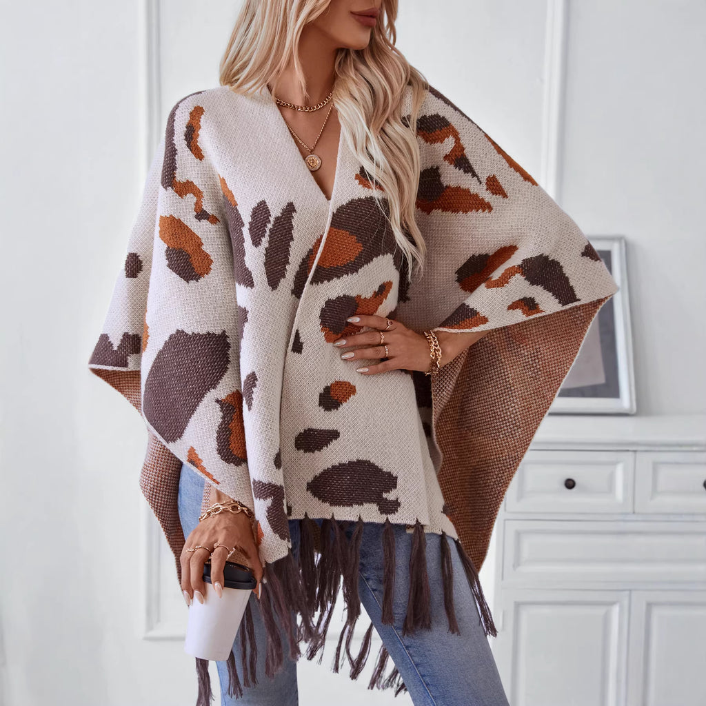 Leopard-Print Tassel Cape