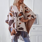 Leopard-Print Tassel Cape