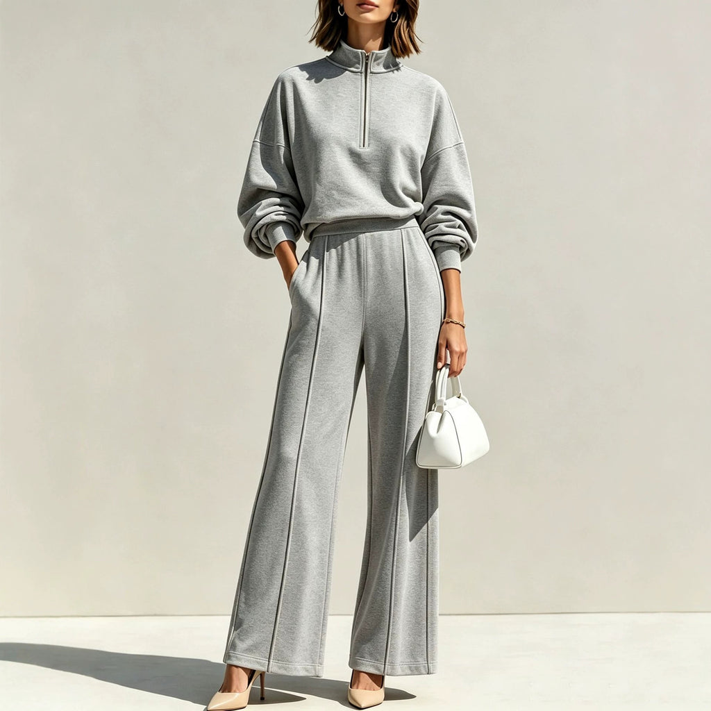 Half-Zip Hoodie & Wide-Leg Trouser Set