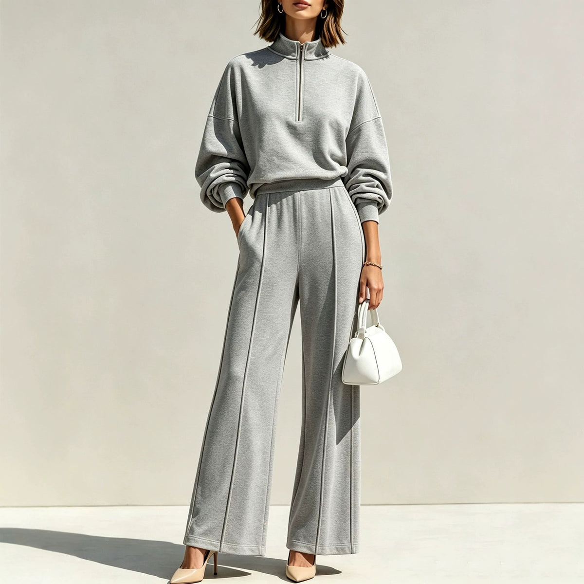 Half-Zip Hoodie & Wide-Leg Trouser Set