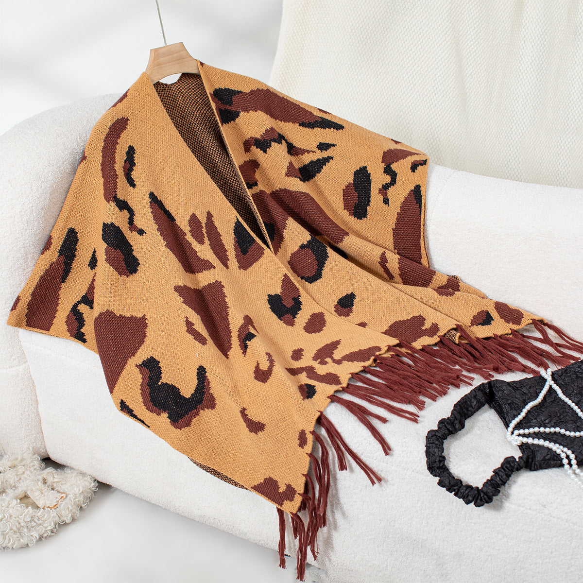 Leopard-Print Tassel Cape