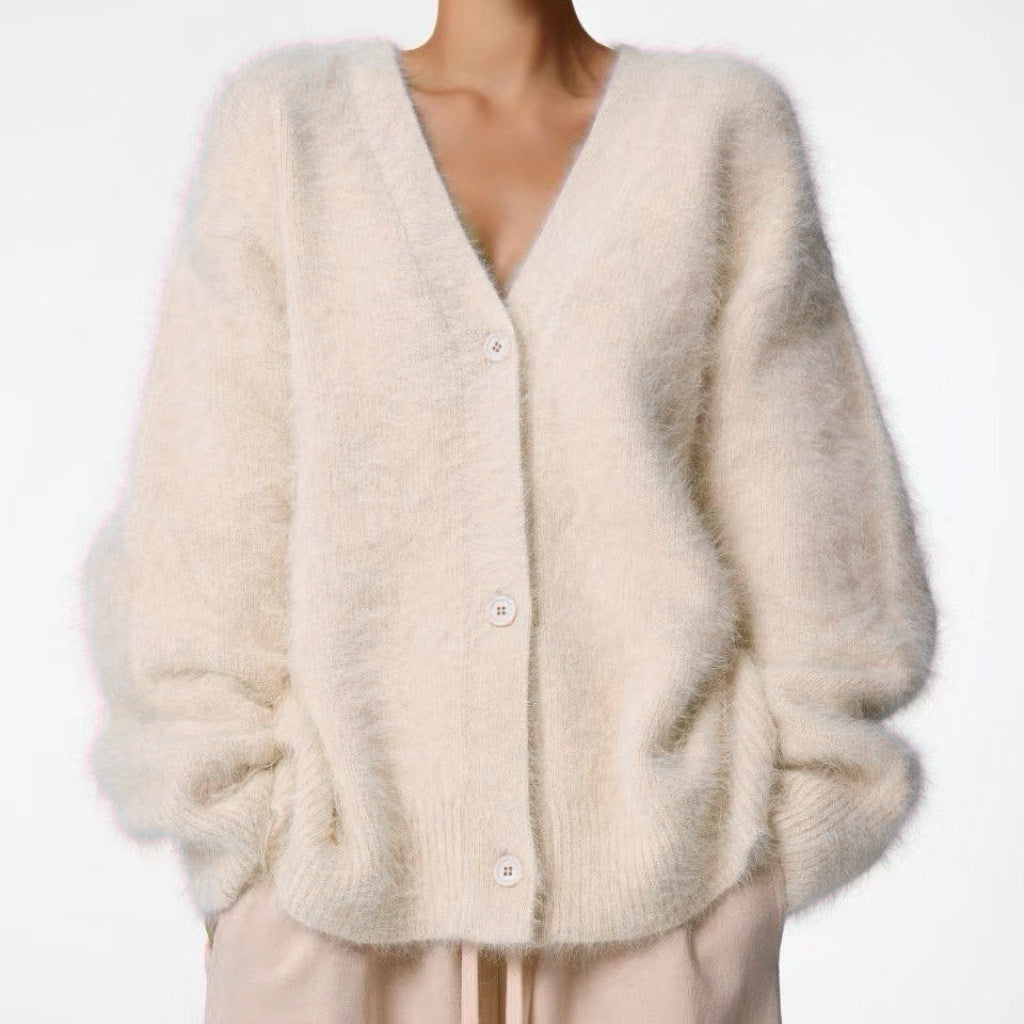 Relaxed V-Neck Button Cardigan
