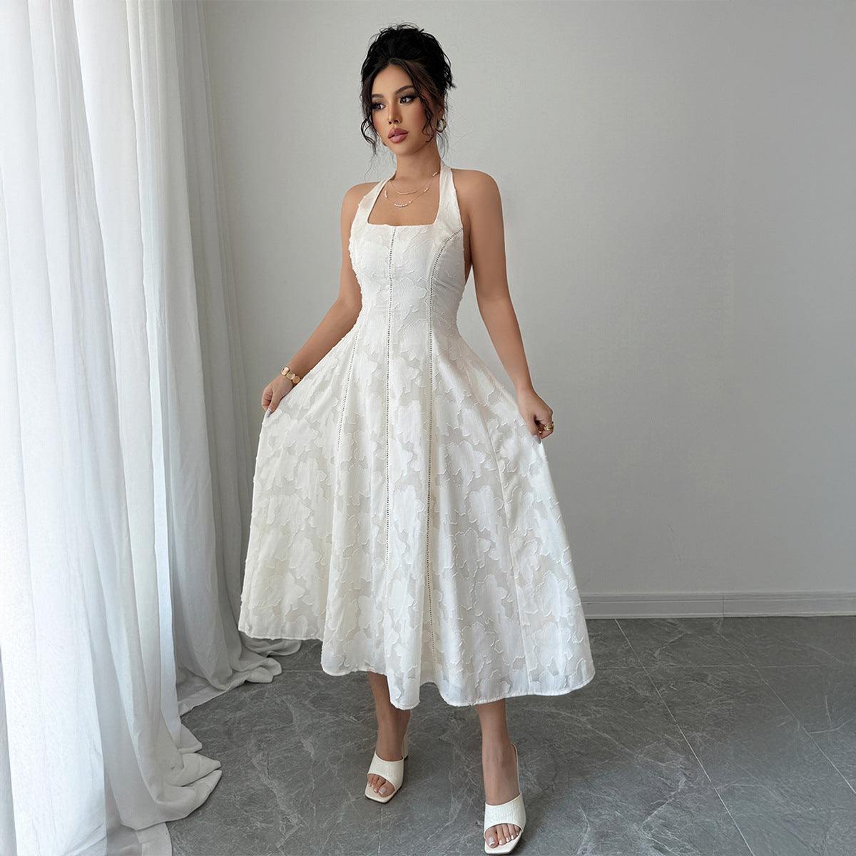 White Halter A-Line Dress